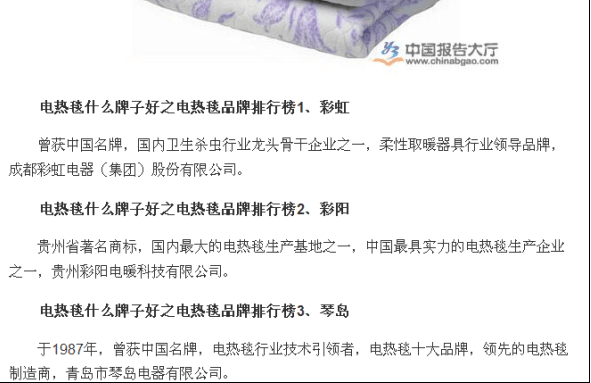 爱游戏（中国）电热毯品牌排行榜居首位