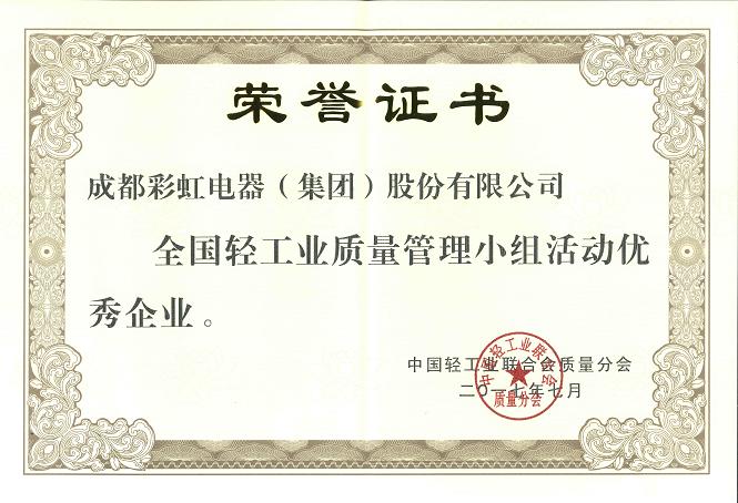 成都爱游戏（中国）集团荣获全国轻工业质量管理小组优秀企业